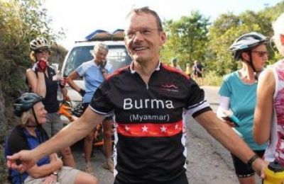 Roger Troughton Cycling on the  tour with redspokes